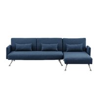 Sarantino Mia 3-Seater Sofa Bed with Chaise & 3 Pillows - Blue