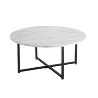 White Marble Effect Round Coffee Table with Black Legs