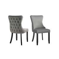 Paris Dark Grey Velvet and black Rubberwood Upholstered Dining Chairs Tufted Back -Set of 2