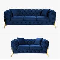 Grand Tufted Lounge - Blue Velvet - Gold Legs