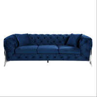 Grand Tufted Lounge - Blue Velvet - Silver Legs