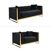 William Lounge - Black Velvet - Gold Trims