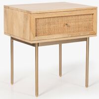 Martina Bedside Table 1 Drawer Storage Cabinet Solid Mango Wood Rattan