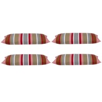 Pack of 4 Corban Rose Pink Based Striped Cushion Cover Multicoloured Rectangle 35x70cm