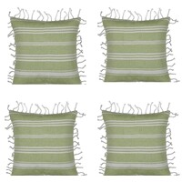 Pack of 4 Fresh Green & White Striped Cushion Cover with white knotted edging