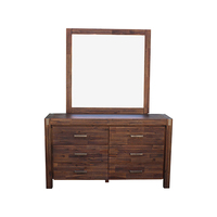 Dresser with 6 Storage Drawers in Solid Acacia & Veneer With Mirror in Chocolate Colour