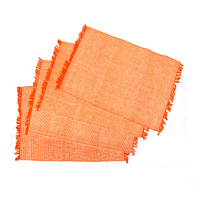 Set of 4 Ribbed Cotton Placemats 33 x 48 cm Orange Fringe