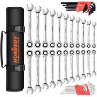 48-Piece Ratchet Wrench Set with Rolling Pouch - Metric SAE Allen Key & Hex Key Spanner Kit