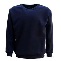 New Adult Unisex Plain Pullover Fleece Jumper Mens Long Sleeve Crew Neck Sweater, Navy, S