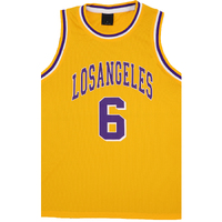 New Men's Basketball Jersey Sports T Shirt Tee Vest Tops Gym Chicago Los Angeles, Yellow - Los Angeles 6, XL