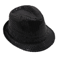 Adults Kids Unisex Sequin Fedora Hat Dance Cap Solid Jazz Party Glitter Costume, Black