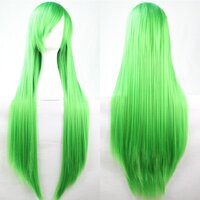 New 80cm Straight Sleek Long Full Hair Wigs w Side Bangs Cosplay Costume Womens, Green