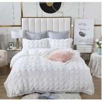 Ruffles Textured Jacquard Super King Size white Duvet Quilt Cover Set