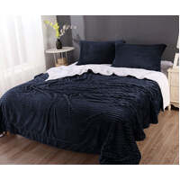 stripe flannel sherpa blanket king navy