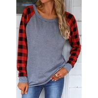 Azura Exchange Raglan Plaid Long Sleeve Top - L