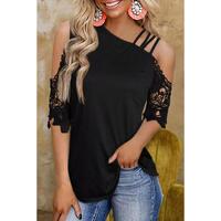 Azura Exchange Lace Splicing Strappy Cold Shoulder Top - L