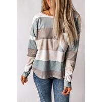 Azura Exchange Ribbed Color Block Long Sleeve Top with Pocket - 2XL