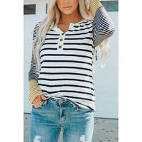 Azura Exchange Stripe Button Henley Top - M