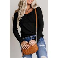 Azura Exchange Lace Crochet V Neck Top - L