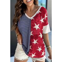 Azura Exchange Stripes Stars Print Knit Short Sleeves Top - S