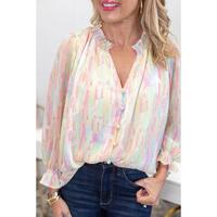 Azura Exchange Abstract Print Frilled Buttoned Shirt - S