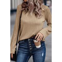 Azura Exchange Ribbed Knit Long Sleeve Top - S