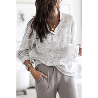 Azura Exchange Relaxed Rib Knit Long Sleeve Henley Top - M