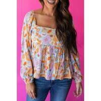 Azura Exchange Floral Puff Sleeve Babydoll Blouse - XL