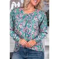 Azura Exchange Elegant Floral Print Long Sleeve Blouse - M