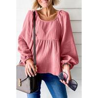 Azura Exchange Textured Bubble Sleeve Blouse - L