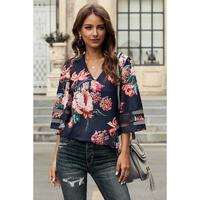 Azura Exchange Flared Sleeve Floral Blouse - S