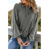 Azura Exchange Washed Snap Buttons Lantern Sleeve Pullover Sweatshirt - 2XL