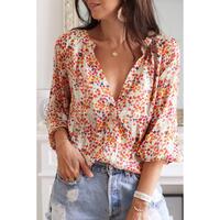 Azura Exchange Boho Floral Print Button Front Shirt - M