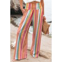 Azura Exchange Striped Smocked High Waist Wide Leg Pants - S