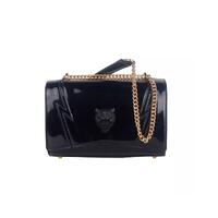 Logo Chain Shoulder Bag with Magnetic Opening and Patent Leather Effect One Size Women