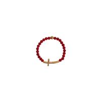 Authentic NIALAYA Gold Plated Silver Bracelet with Red Coral Beads and CZ Diamond Cross S Women