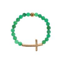 NIALAYA Green Jade Bead Bracelet with CZ Diamond Cross S Women