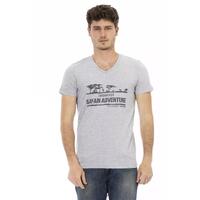 Short Sleeve V-Neck T-Shirt with Front Print L Men