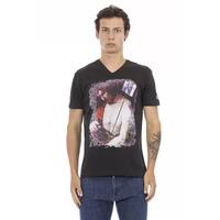 Short Sleeve T-shirt with V-neck and Front Print L Men