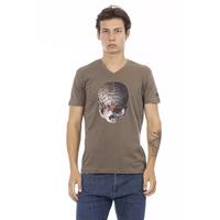 Short Sleeve V-neck T-shirt with Front Print L Men