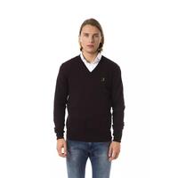 Embroidered V-neck Sweater in Extrafine Wool Merinos L Men