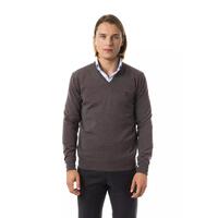 Embroidered V-neck Sweater in Extrafine Merino Wool M Men