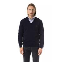 Embroidered V-neck Sweater in Extrafine Merino Wool M Men