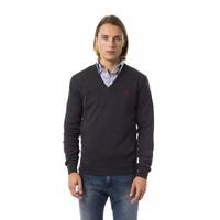 Embroidered V-neck Sweater in Extrafine Wool Merinos Fabric M Men