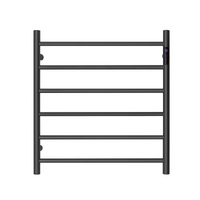 Premium Matte Black Heated Towel Rack with LED control- 6 Bars, Round Design, AU Standard, 650x620mm Wide