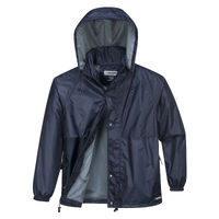 HUSKI STRATUS RAIN JACKET Waterproof Workwear Concealed Hood Windproof Packable - Navy Blue - XL