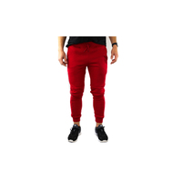 Mens Skinny Track Pants Joggers Trousers Gym Casual Sweat Cuffed Slim Trackies Fleece - Red - 3XL