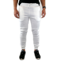 Mens Skinny Track Pants Joggers Trousers Gym Casual Sweat Cuffed Slim Trackies Fleece - White - M