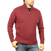 100% SHETLAND WOOL Half Zip Up Knit JUMPER Pullover Mens Sweater Knitted - Burgundy (97) - L