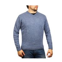 100% Shetland Wool V Neck Knit Jumper Pullover Mens Sweater Knitted - Sky (40) - M